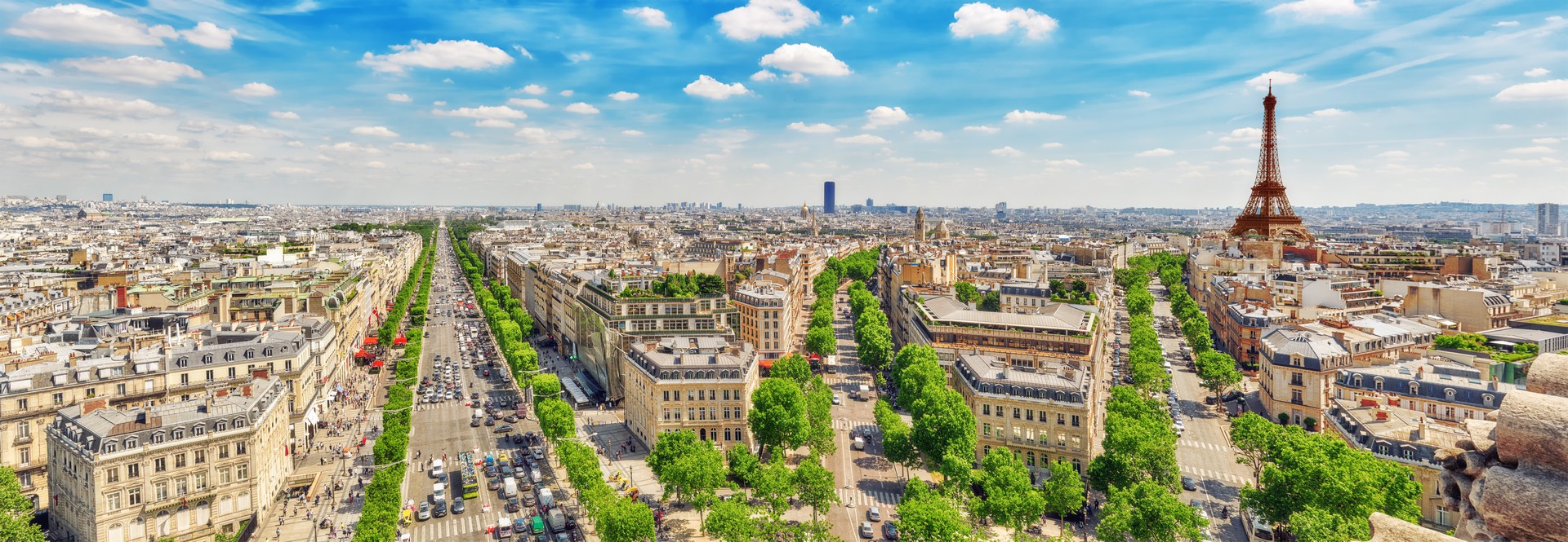 Paris from the roof of the Triumphal Arch. Champs Elysees and the Eiffel Tower SydneyLondon4x4com